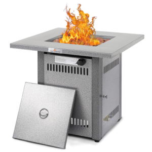 28" Outdoor Propane Fire Pit Table with Hammered Silver Finish