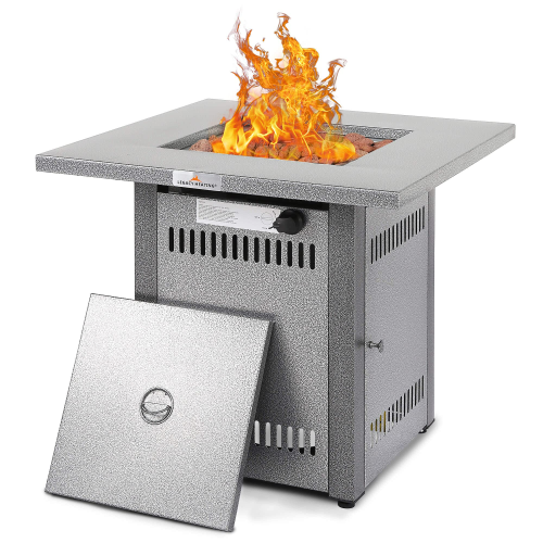 28" Outdoor Propane Fire Pit Table with Hammered Silver Finish