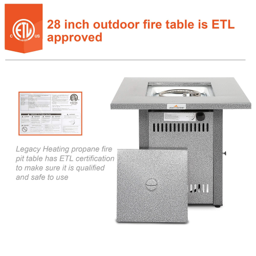 28" Outdoor Propane Fire Pit Table with Hammered Silver Finish