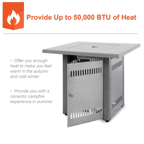 28" Outdoor Propane Fire Pit Table with Hammered Silver Finish