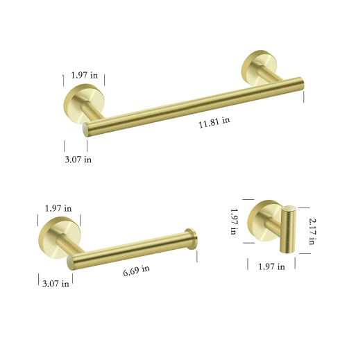 Golden 3-Piece Bathroom Hardware Set