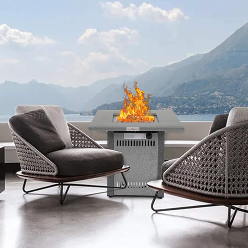 28" Outdoor Propane Fire Pit Table with Hammered Silver Finish