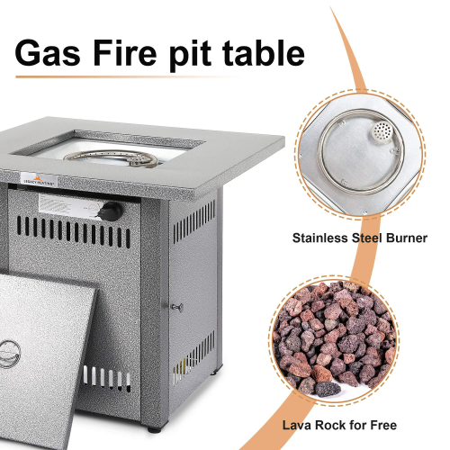 28" Outdoor Propane Fire Pit Table with Hammered Silver Finish