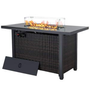 Rattan Propane Outdoor Fire Pit Table with Lid - Durable & CSA Approved