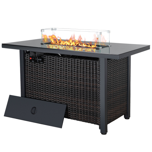 Rattan Propane Outdoor Fire Pit Table with Lid - Durable & CSA Approved