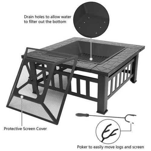 Portable Courtyard Metal Fire Bowl Pit with Accessories