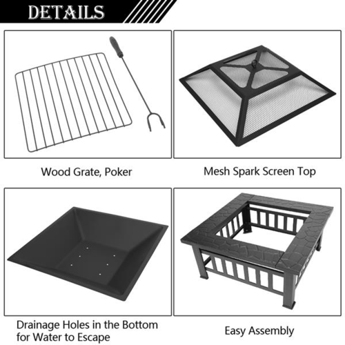 Portable Courtyard Metal Fire Bowl Pit with Accessories