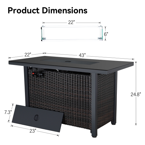 Rattan Propane Outdoor Fire Pit Table with Lid - Durable & CSA Approved