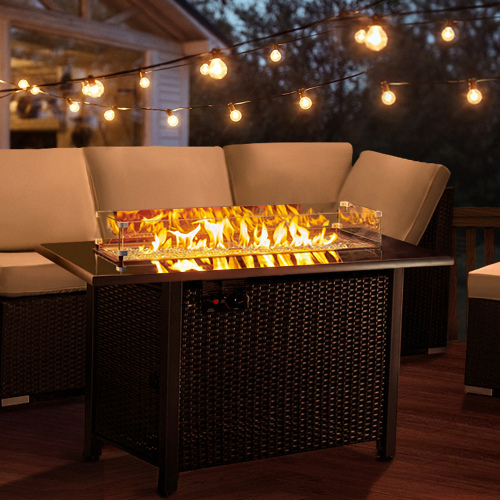 Rattan Propane Outdoor Fire Pit Table with Lid - Durable & CSA Approved