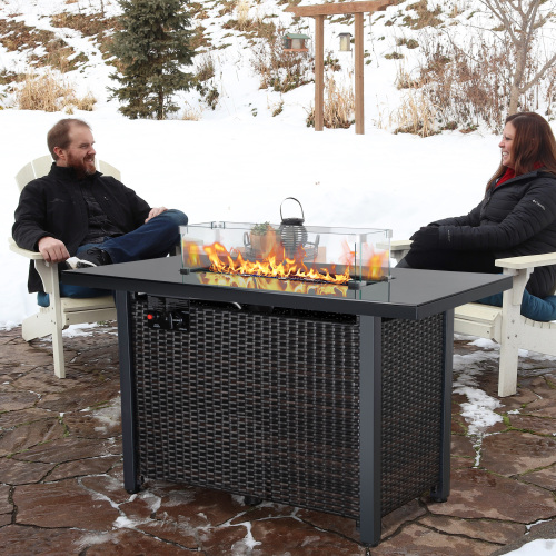 Rattan Propane Outdoor Fire Pit Table with Lid - Durable & CSA Approved