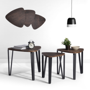 3 Set Nesting Triangle End Coffee Tables – Rustic Brown