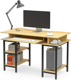 Study Writing Desk with Keyboard Tray and Shelves