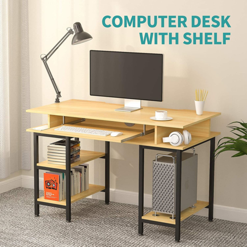 Study Writing Desk with Keyboard Tray and Shelves