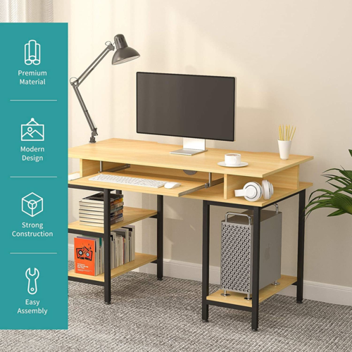 Study Writing Desk with Keyboard Tray and Shelves