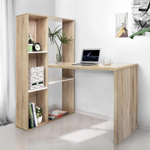 2-in-1 L-Shaped Desk with Reversible Shelves
