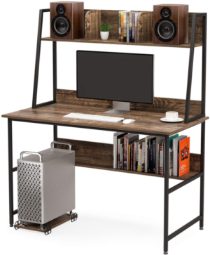 47-Inch Computer Desk with Shelves and Hutch