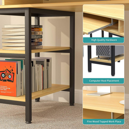Study Writing Desk with Keyboard Tray and Shelves
