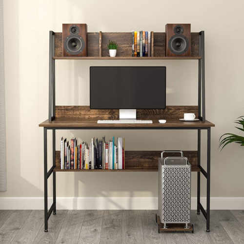 47-Inch Computer Desk with Shelves and Hutch