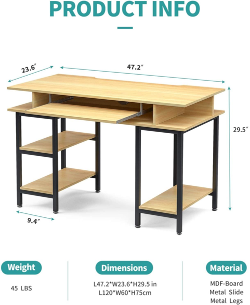 Study Writing Desk with Keyboard Tray and Shelves