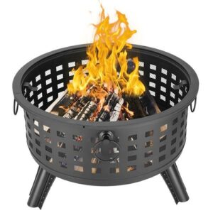 26” Round Lattice Fire Bowl - Durable Steel Outdoor Fire Pit