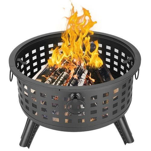 26” Round Lattice Fire Bowl - Durable Steel Outdoor Fire Pit