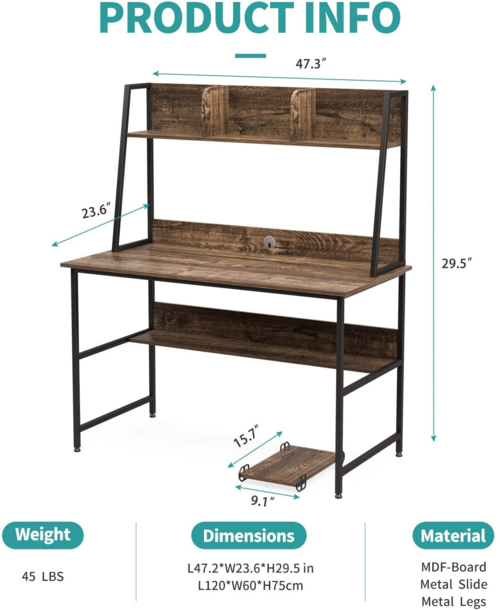 47-Inch Computer Desk with Shelves and Hutch