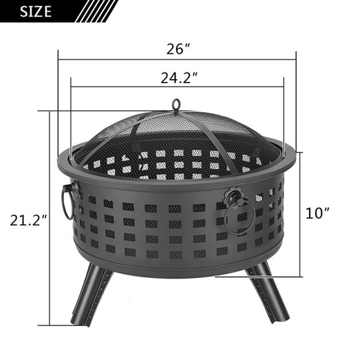 26” Round Lattice Fire Bowl - Durable Steel Outdoor Fire Pit