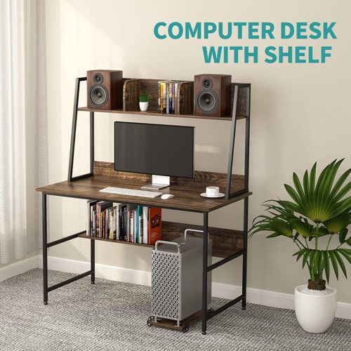 47-Inch Computer Desk with Shelves and Hutch