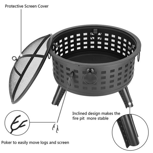26” Round Lattice Fire Bowl - Durable Steel Outdoor Fire Pit