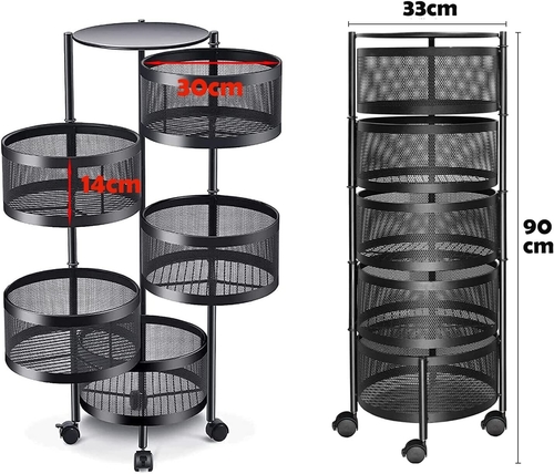 Rotating Fruit and Vegetable Basket, 5-Layer Round Storage