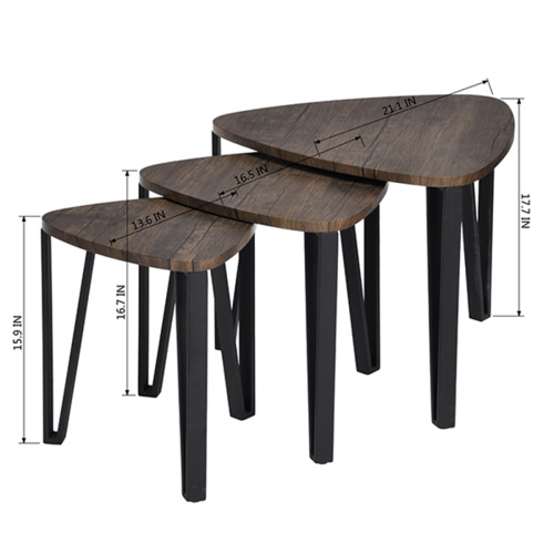3 Set Nesting Triangle End Coffee Tables – Rustic Brown