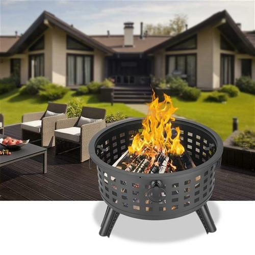26” Round Lattice Fire Bowl - Durable Steel Outdoor Fire Pit