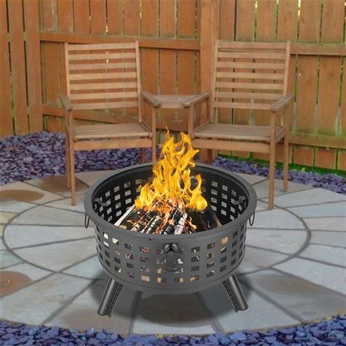 26” Round Lattice Fire Bowl - Durable Steel Outdoor Fire Pit