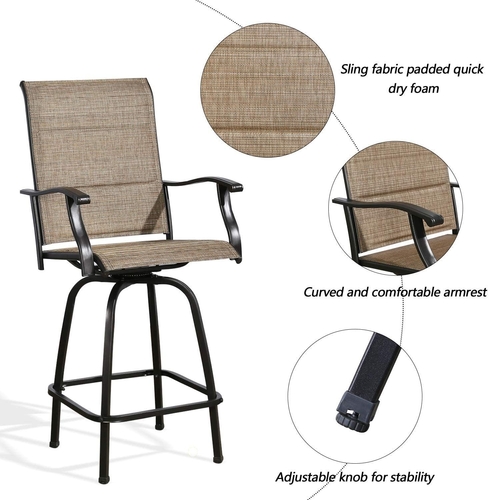 Outdoor Swivel Bar Stools with Quick-Dry Padded Sling Seats