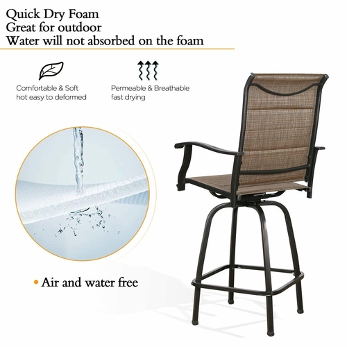 Outdoor Swivel Bar Stools with Quick-Dry Padded Sling Seats