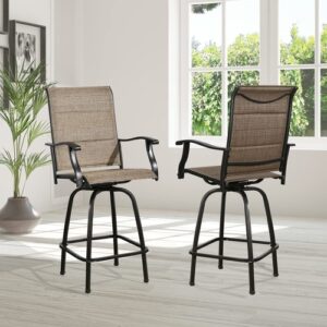 Outdoor Swivel Bar Stools with Quick-Dry Padded Sling Seats
