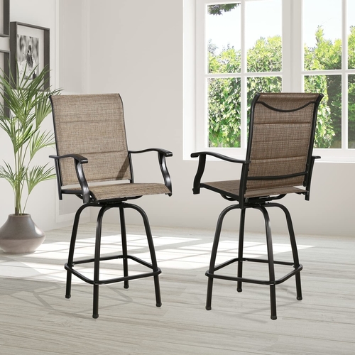 Outdoor Swivel Bar Stools with Quick-Dry Padded Sling Seats