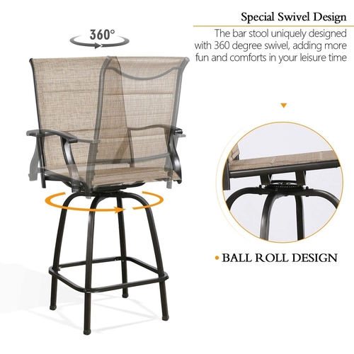 Outdoor Swivel Bar Stools with Quick-Dry Padded Sling Seats