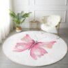 Pink Butterfly Round Rug – Washable Circle Carpet