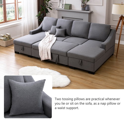 Upholstery Sleeper Sectional Sofa with Storage Chaise