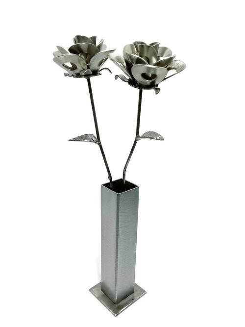 Handmade Metal Roses and Vase, Upcycled Steampunk Gift