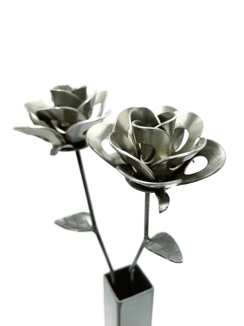 Handmade Metal Roses and Vase, Upcycled Steampunk Gift
