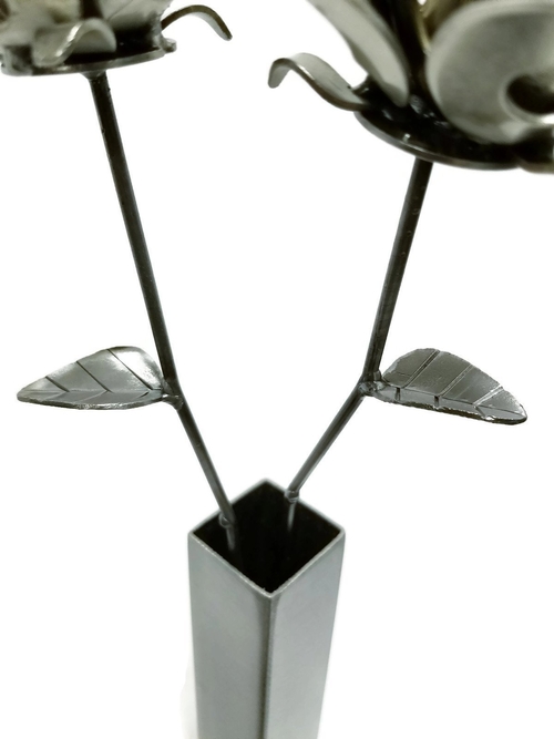 Handmade Metal Roses and Vase, Upcycled Steampunk Gift