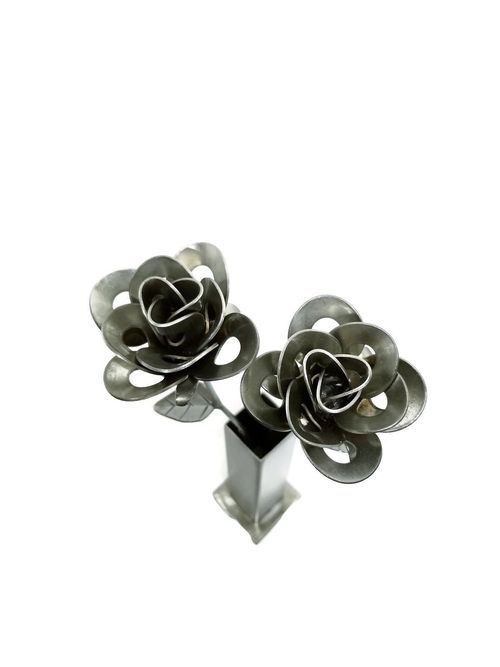 Handmade Metal Roses and Vase, Upcycled Steampunk Gift