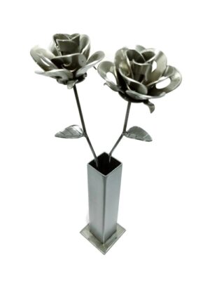 Handmade Metal Roses and Vase, Upcycled Steampunk Gift