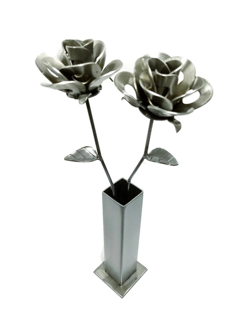 Handmade Metal Roses and Vase, Upcycled Steampunk Gift