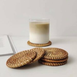 Handmade Rattan Coasters, Table Décor Set of 4