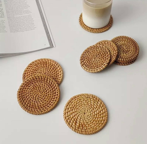 Handmade Rattan Coasters, Table Décor Set of 4