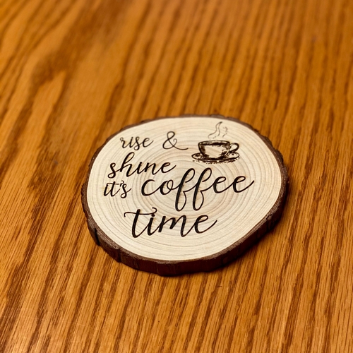 Set of "Coffee Time" Engraved Wood Coasters, Rustic Design