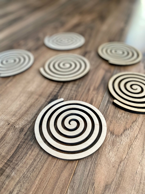 Wood Spiral Coasters, Laser-Cut Baltic Birch Plywood